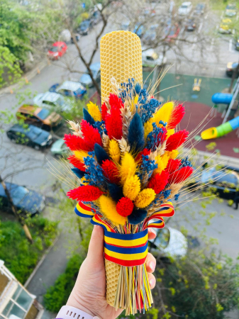 Lumanare nunta/botez, ceara naturala galbena, plante uscate tricolor [1]