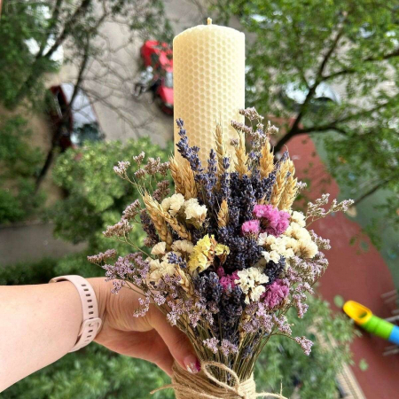Lumanare nunta/ botez cu lavanda uscata, limonium colorant si grau [2]