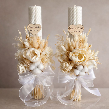 Botez - Lumânare nuntă/botez,personalizat culoare alb crem