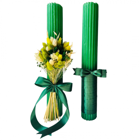 Lumânări botez/nuntă - Lumânare Nuntă cu flori uscate/papion, model personalizat la cerere