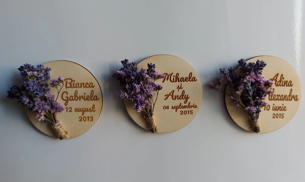 Marturie lemn cu magnet, pesonalizata si decorate cu lavanda [1]