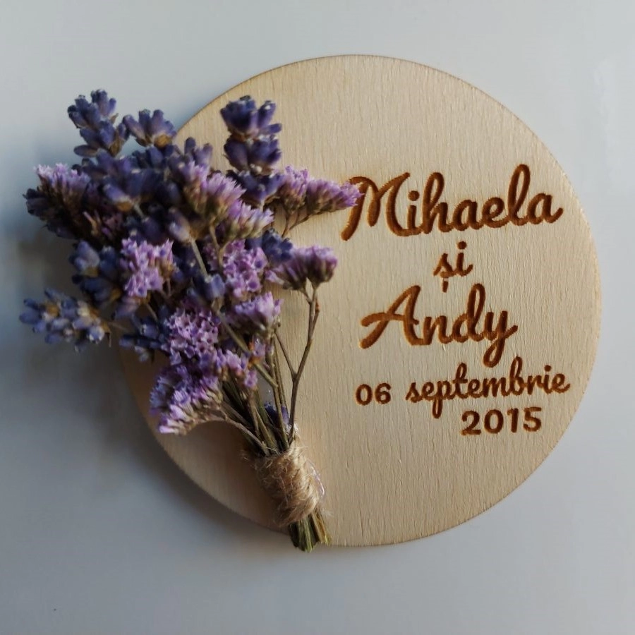 Marturie lemn cu magnet, pesonalizata si decorate cu lavanda [2]