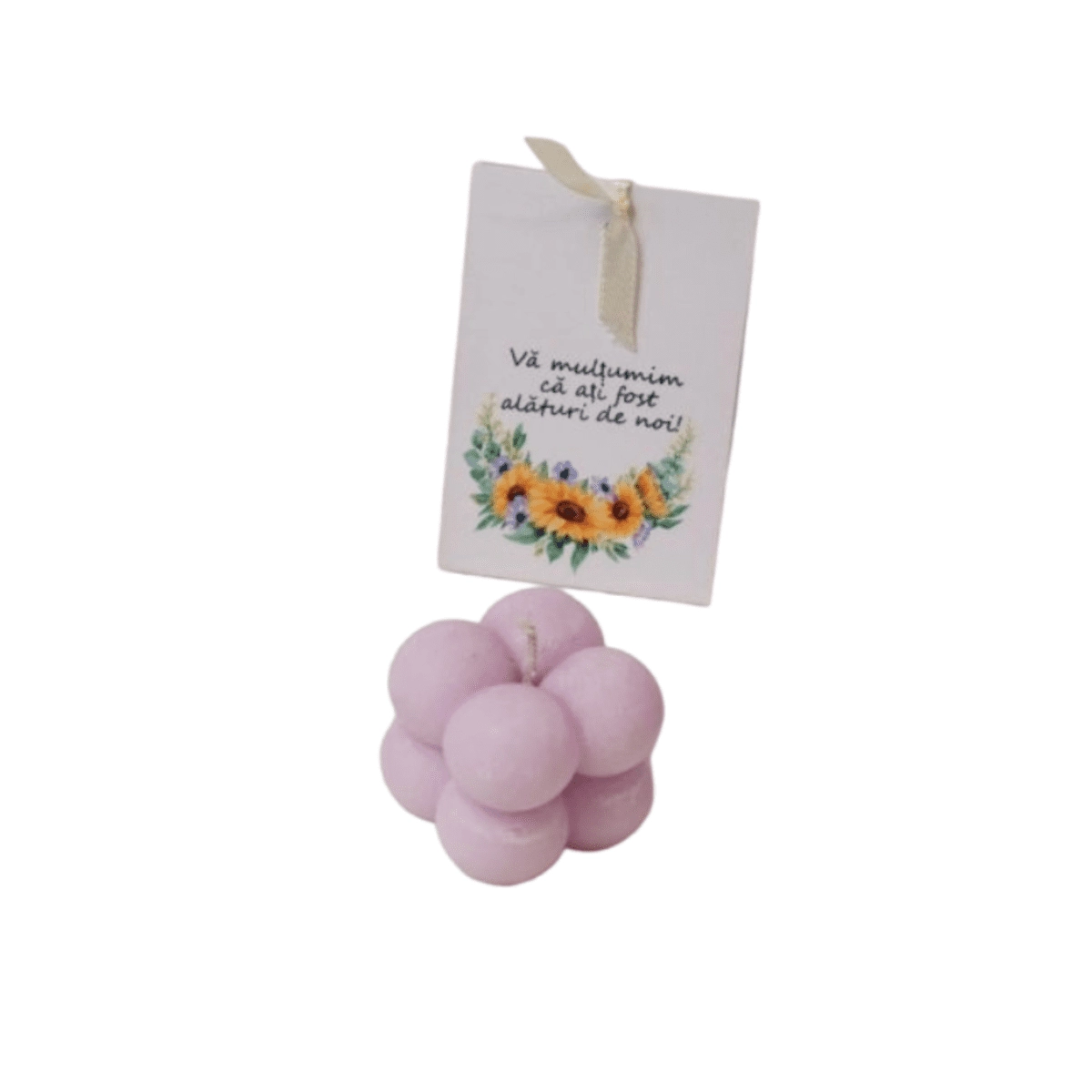Mărturie nuntă/botez - Marturie nunta/botez, lumanare Bubbles si ambalaj cartonat, roz-lila
