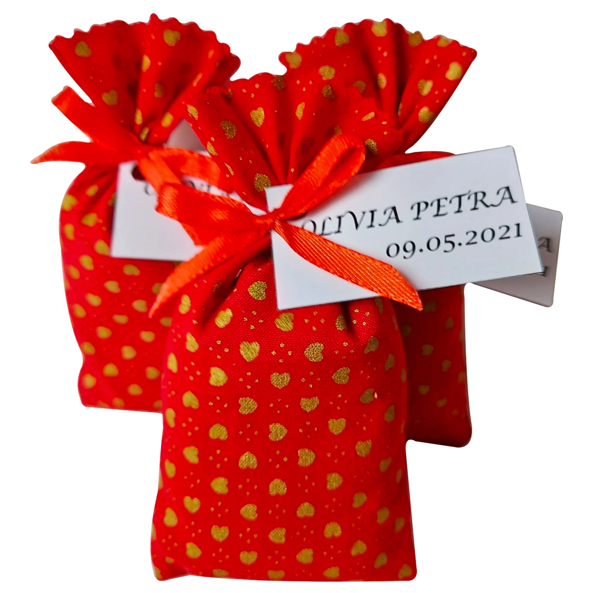 Saculeț cu lavandă - Marturie saculet de lavanda, culoare rosu cu inimioare