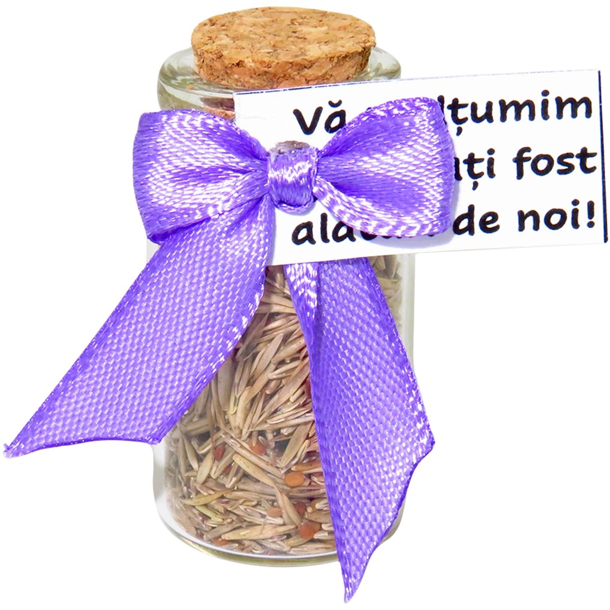 Mărturie nuntă/botez - Marturie sticluta cu dop de pluta, cu seminte de flori