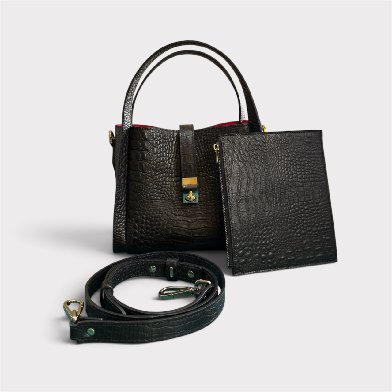 Geanta Piele Naturală Calla Black Croco [2]