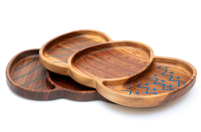 Tavita de Paste Trio Eggs lemn nuc 3 compartimente [5]