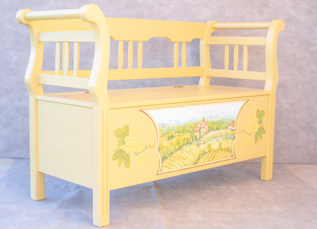 Mobilier vintage - banca lemn pin lucrata si pictata manual