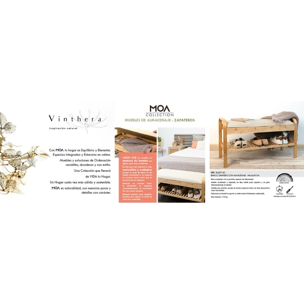 Banc pentru pantofi Vinthera Moa Bej Lemn 90 x 33 x 50 cm [2]