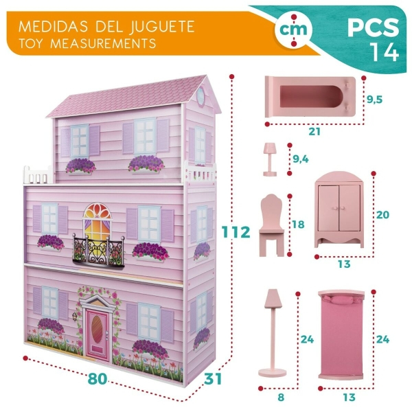 Casă de păpuși Play & Learn 14 Piese 80 x 112 x 31 cm [3]