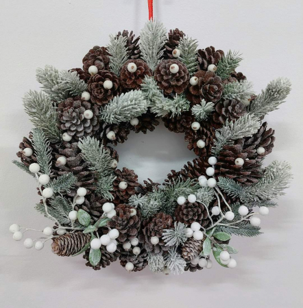 Coronita de Craciun, handmade, brad alb, conuri, 35 cm [5]