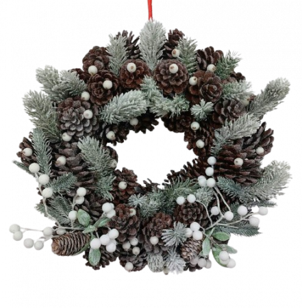 Articole Craciun - Coronita de Craciun, handmade, brad alb, conuri, 35 cm