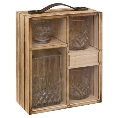 Cadouri - Set pentru whisky in cutie de lemn, 2 pahare+1 sticla whisky