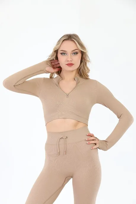 Set fitness modelator compresiv nude de antrenament fara cusaturi cu talie inalta si push up [3]