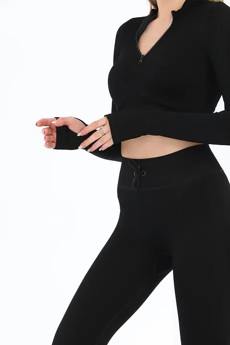 Set fitness modelator compresiv negru de antrenament fara cusaturi cu talie inalta si push up [2]