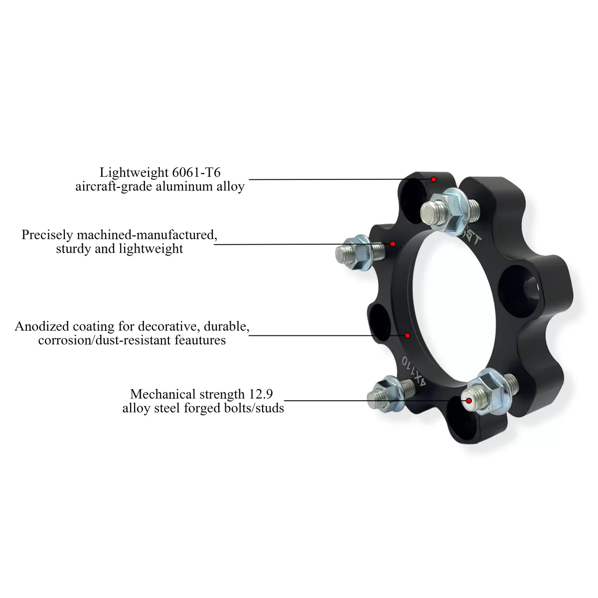 DISTANTIERE ROTI ATV 4/110 50MM NEGRU - CFMOTO / YAMAHA / SUZUKI (PREZON M10x1.25) [1]