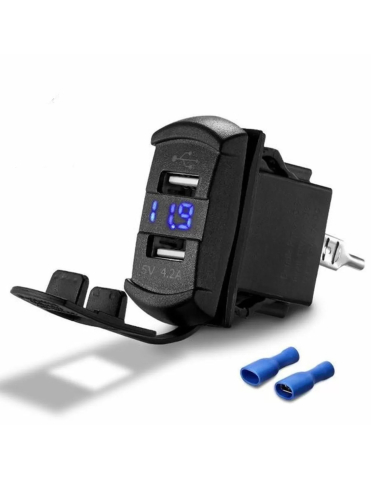 PIESE - INCARCATOR USB 5V 4.2A CU VOLTMETRU DIGITAL (DUBLU, CU LED ALBASTRU)