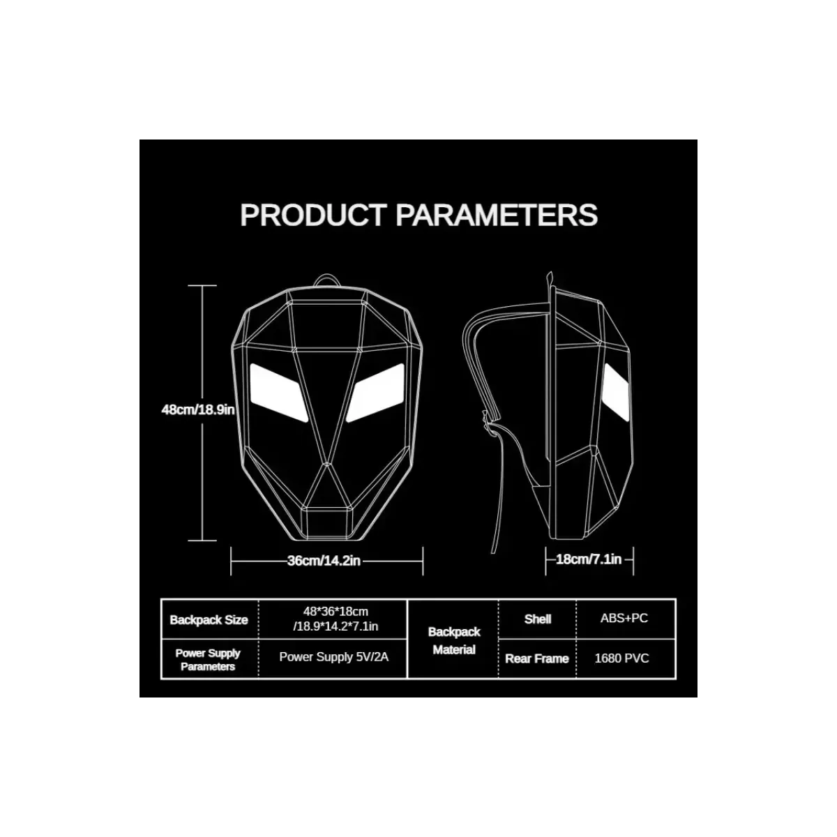 RUCSAC RIGID CU ECRAN LED SI BLUETOOTH - DEVIL EYES 36x18x48 cm - NEGRU - MOTOCICLETA / ATV / BICICLETA / TROTINETA [3]