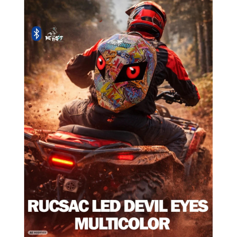 ACCESORII - RUCSAC RIGID CU ECRAN LED SI BLUETOOTH - DEVIL EYES - MULTICOLOR - MOTOCICLETA / ATV / BICICLETA / TROTINETA