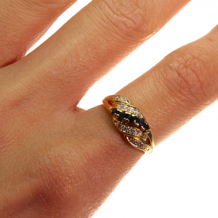 Inel aur galben 18K safie, diamante [2]