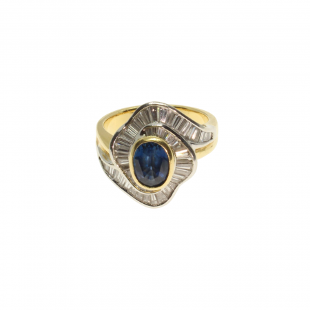 Inele - Inel aur galben 18k safir si diamante 