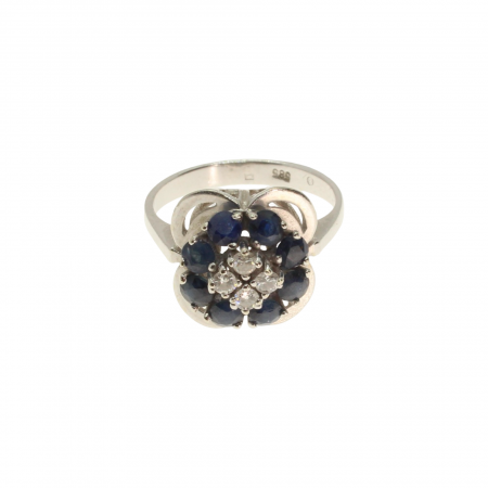 Inele - Inel aur alb 14K diamante si safire