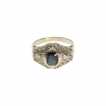 Inele - Inel aur alb 18K cu safir si diamante