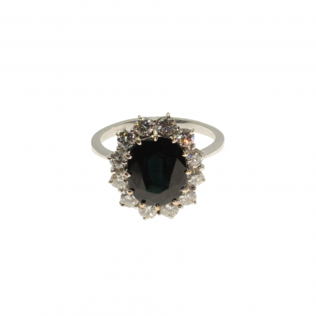 Inele - Inel aur alb 18K cu safir si diamante