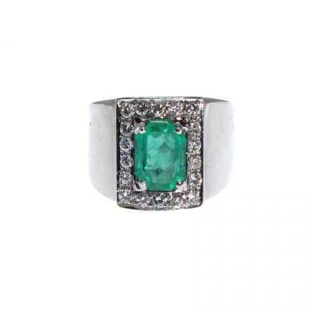 Inele - Inel aur alb 18K Smarald si Diamante