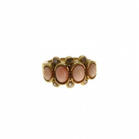 Inele - Inel aur galben 18K coral, diamante