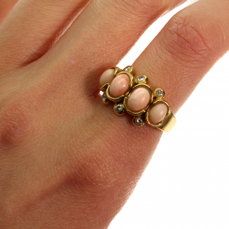 Inel aur galben 18K coral, diamante [1]