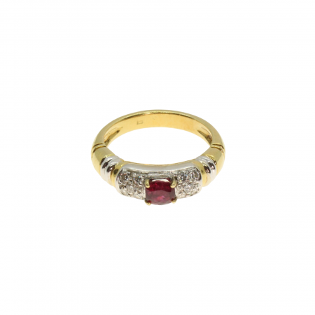 Inele - Inel aur galben 18K cu rubin si diamante