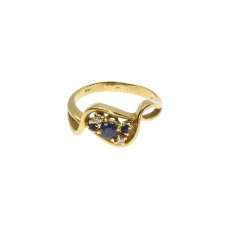 Inele - Inel aur galben 18K cu safir si diamante