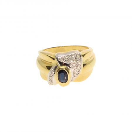 Bijuterii - Inel aur galben 18K cu safire si diamante