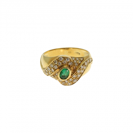 Inele - Inel aur galben 18K cu smarald si diamante