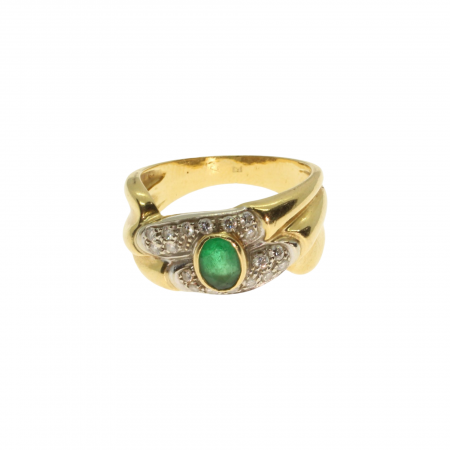 Inele - Inel aur galben 18K cu smarald si diamante
