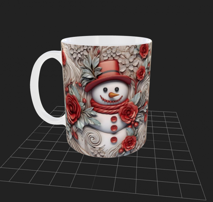 Cana de Craciun cu om de zăpadă cu flori roșii [2]