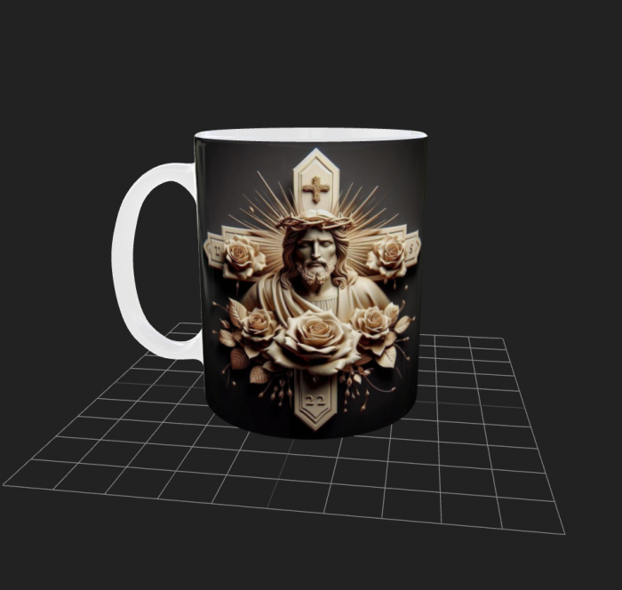 Cana albă cu Iisus cruce și flori [1]