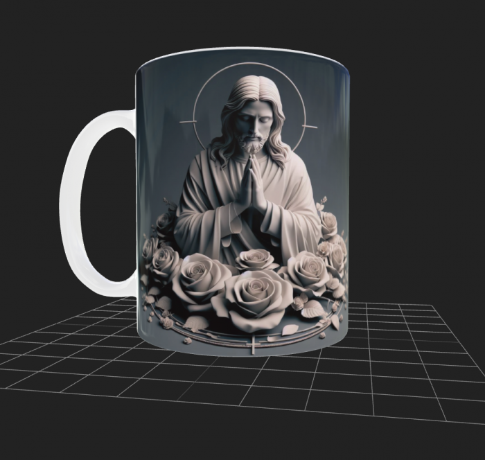 Cană albă cu motiv religios [1]