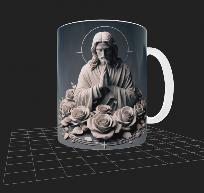 Cană albă cu motiv religios [2]