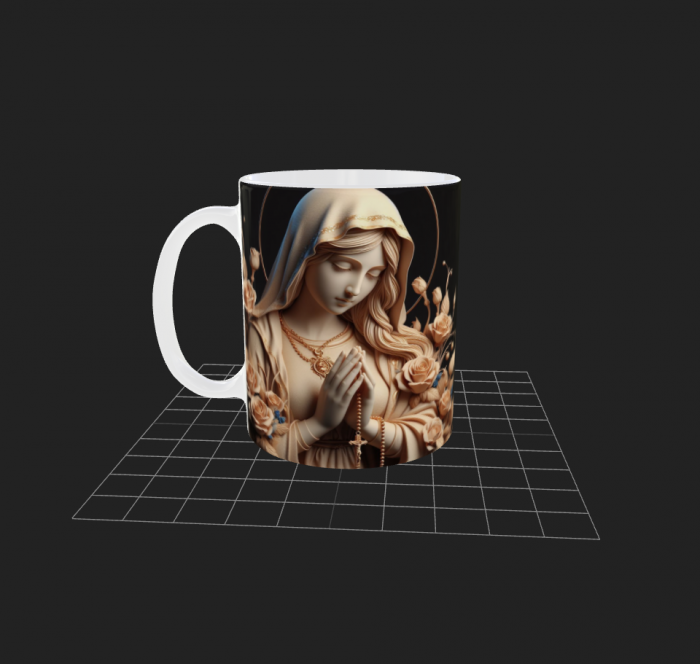 Cană albă cu motiv religios - Fecioara Maria [2]