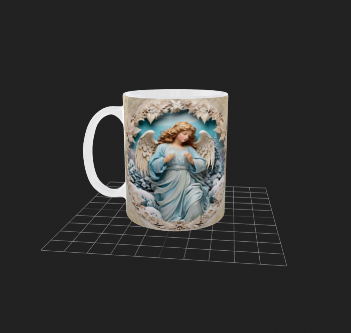 Cană albă cu motiv religios - Înger [2]