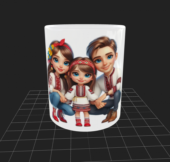 Cană albă - Părinți cu fetiță in ținută populară [1]