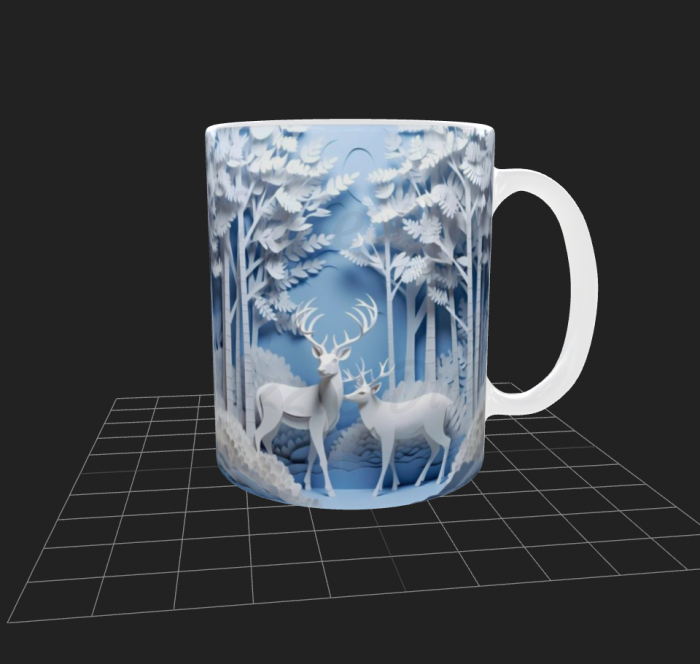 Cana alba cu reni si peisaj de iarnă [1]