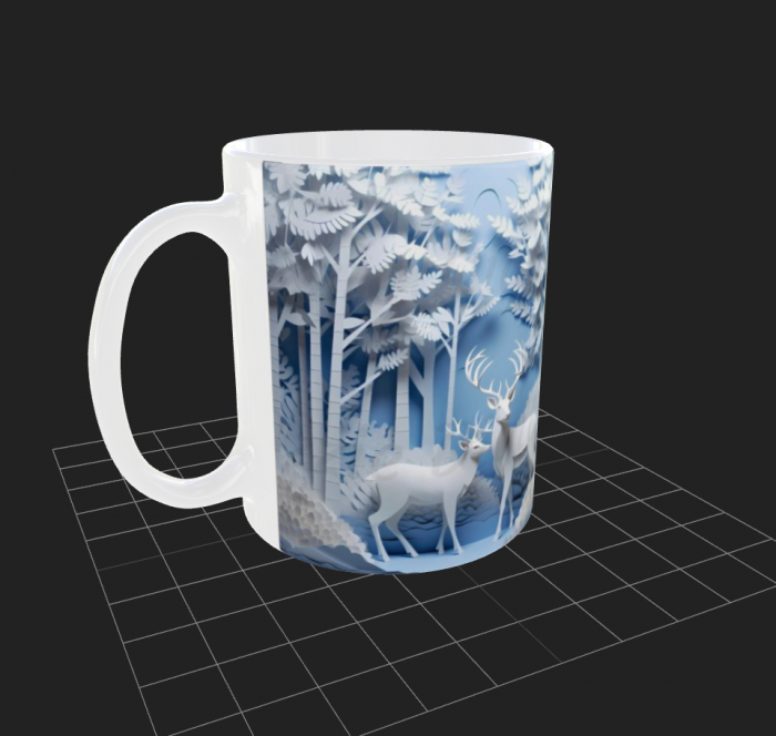 Cana alba cu reni si peisaj de iarnă [2]