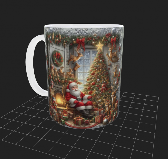 Cana de Craciun cu Mos Craciun si brad [2]