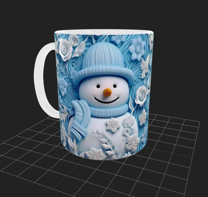 Cana de Craciun cu om de zapada cu palarie si flori albastre [2]