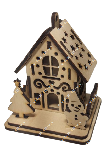 Casuta lemn cu brad si om de zapada [2]