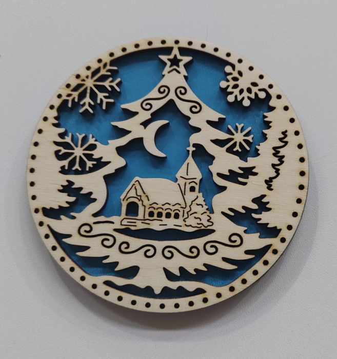 Glob cu Biserică si brad - lemn [4]