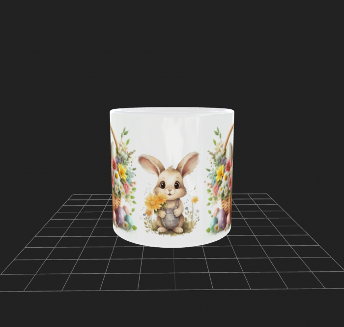 Cană de Paști cu coș cu flori și iepuraș. [2]